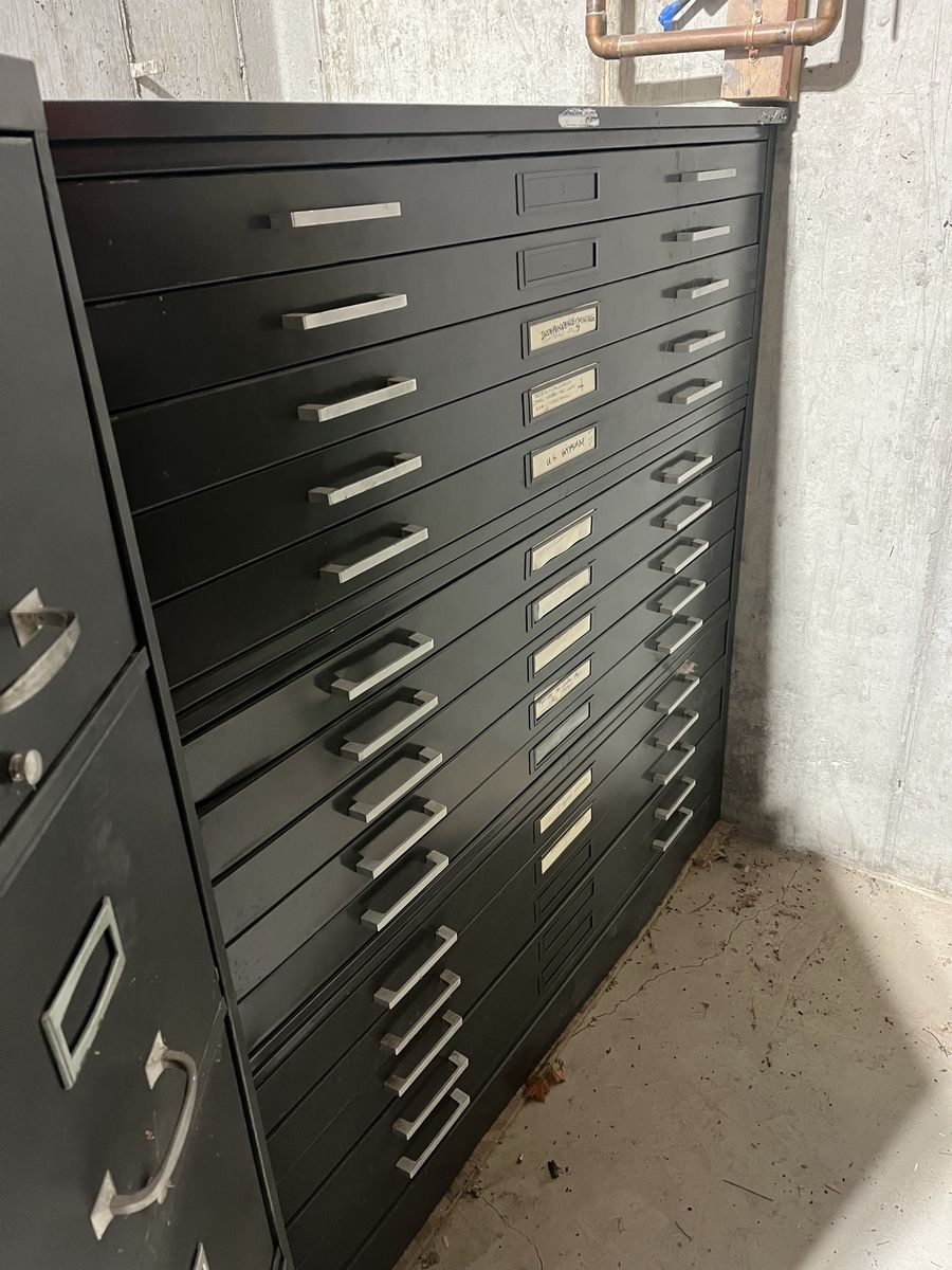 Large Steel Flat File Cabinet and 4-Drawer Vertical File Cabinet
