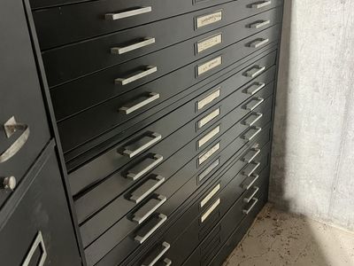 Large Steel Flat File Cabinet and 4-Drawer Vertical File Cabinet