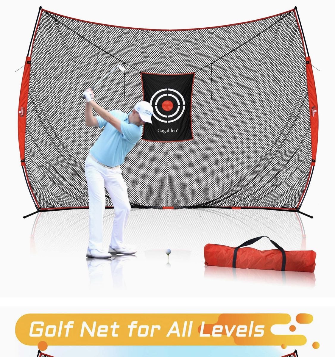 Gagalileo Golf Practice Net with Target and Carry Bag.  7’ x 8’