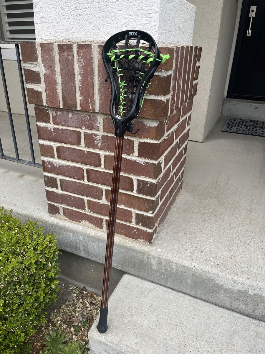 Lacrosse Stick with Wood Shaft & Neon Green/Black Mesh