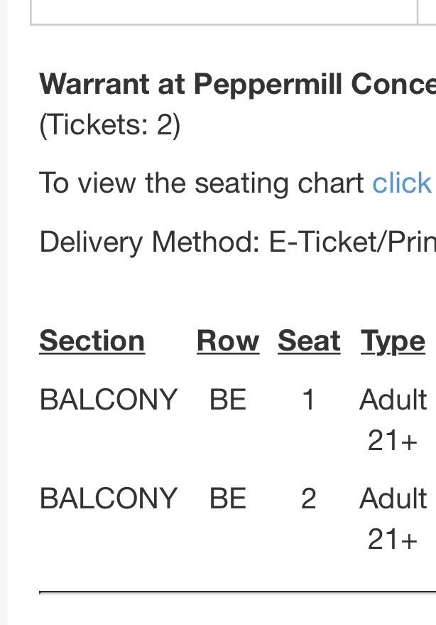 2 Warrant Tickets at Peppermill Concert - Balcony BE Seats 1 & 2