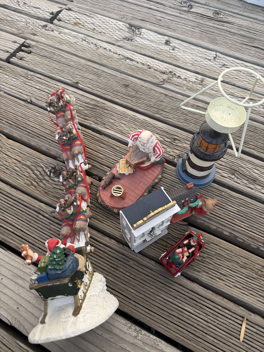 Vintage Christmas Village Figures Lot Hallmark Keepsake Tannenbaum's Santa Sleigh