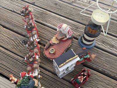 Vintage Christmas Village Figures Lot Hallmark Keepsake Tannenbaum's Santa Sleigh