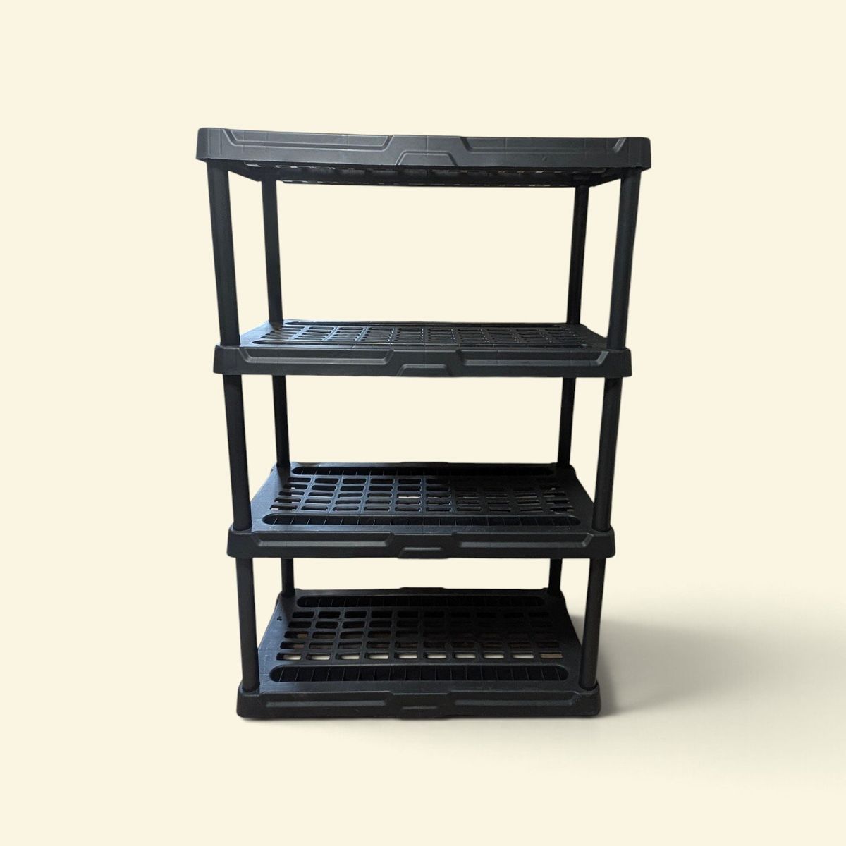 Black Plastic 4-Tier Heavy-Duty Storage Utility Shelf Unit
