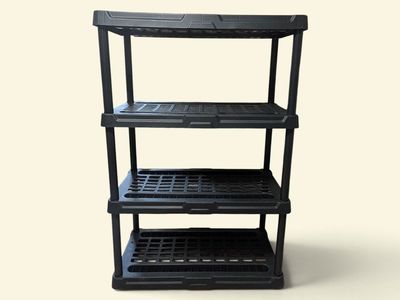 Black Plastic 4-Tier Heavy-Duty Storage Utility Shelf Unit