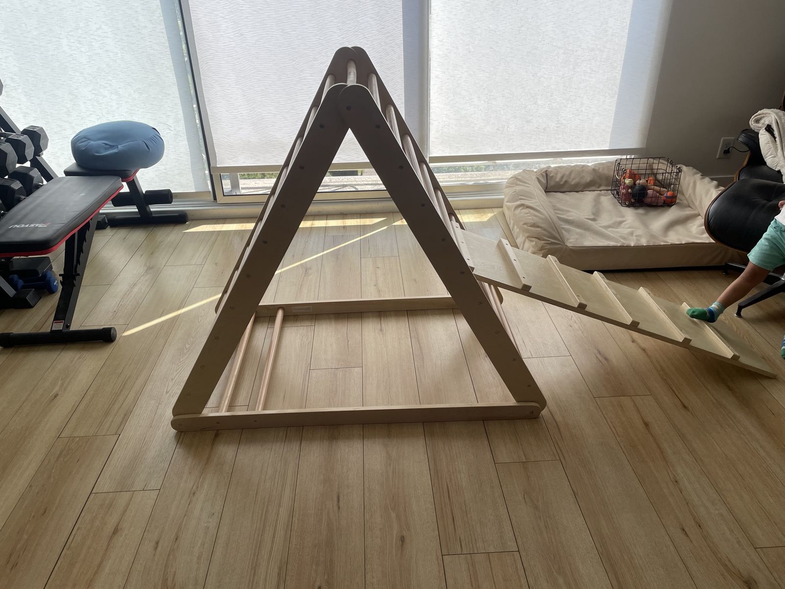 Wooden Pikler Triangle Climber with Reversible Ramp - Kids Indoor Play Structure