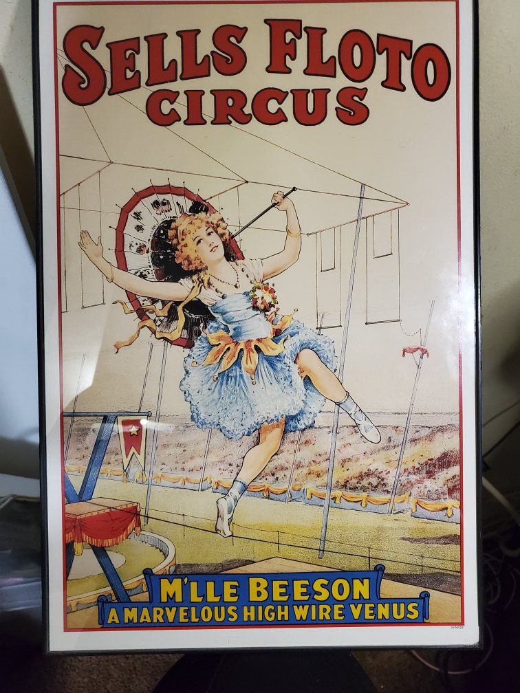 Vintage Sells Floto Circus M'lle Beeson High Wire Venus Poster Framed Art Print replica