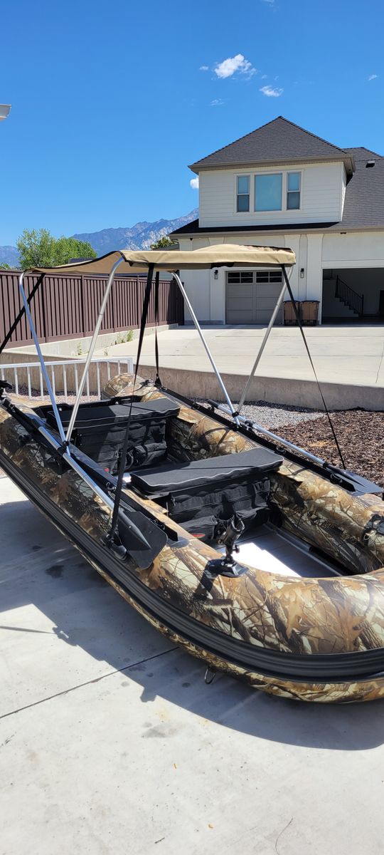 Aleko Camouflage Inflatable Boat with Canopy and Aluminum Floor