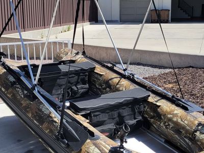 Aleko Camouflage Inflatable Boat with Canopy and Aluminum Floor