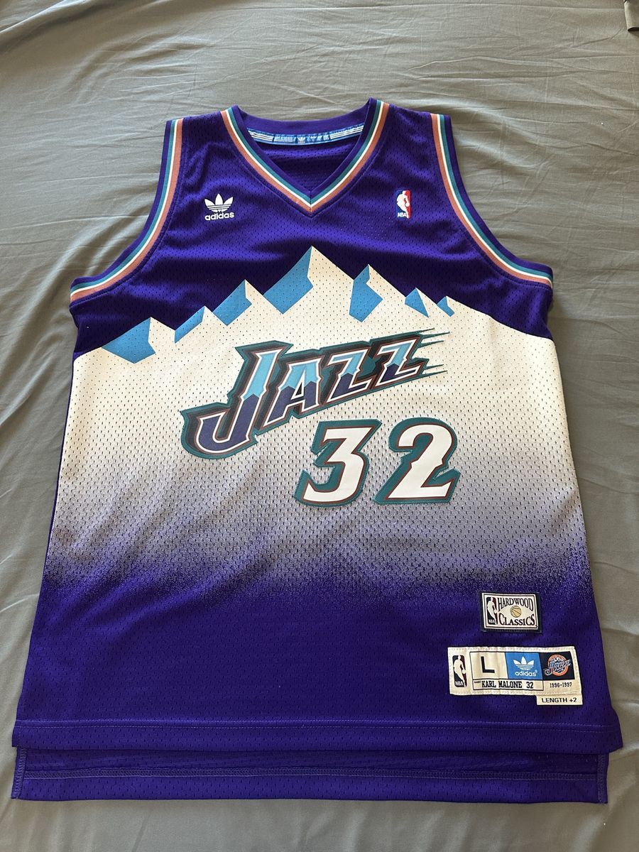 Adidas NBA Utah Jazz Karl Malone #32 1996-97 Authentic Stitched Jersey Size L