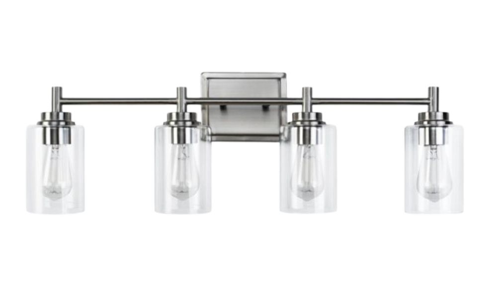 Modern 4 Light Bathroom Vaniy Nickel FInish Clyinder Clear Glass