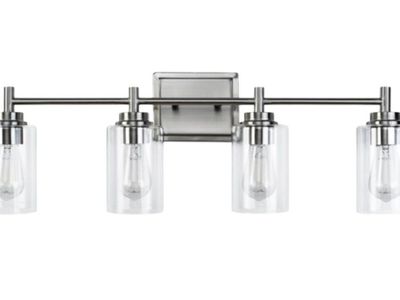 Modern 4 Light Bathroom Vaniy Nickel FInish Clyinder Clear Glass
