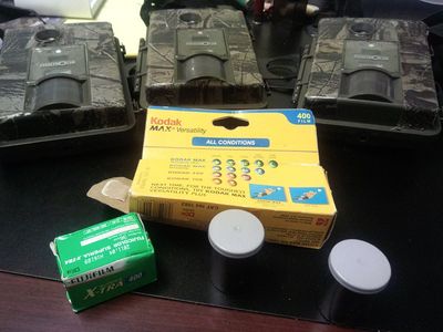 3 Stealth Cams & 3 rolls Kodak MAX Versatility 400 & FujiFilm Superia X-TRA 400 35mm Film Lot - cameras in excellent condition.