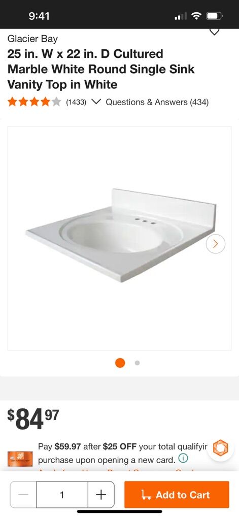 New Sink Vanity Top 25 in. W x 22 in