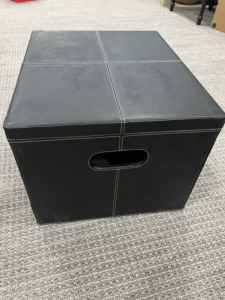 Black Faux Leather file Storage Cube with White Stitching and Handles