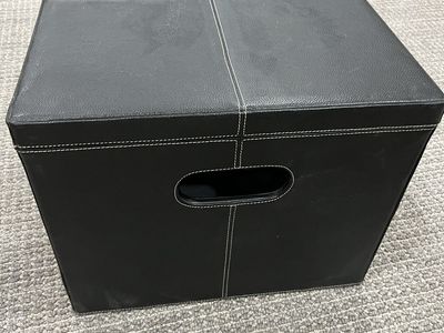 Black Faux Leather file Storage Cube with White Stitching and Handles
