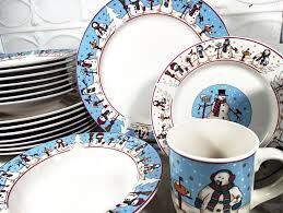 Vintage Sakura Snowman Serenade II 40 piece blue Christmas Holiday Dish Dinnerware Set