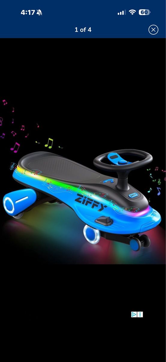 Ziffy EZ-Wiggler Blue Kids Wiggle Car Scooter Ride-On Toy NIB LED lights