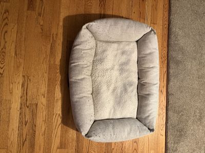 Cozy Rectangular Pet Bed with Sherpa Interior - Medium Size, Used Good Condition 36in x 24in.