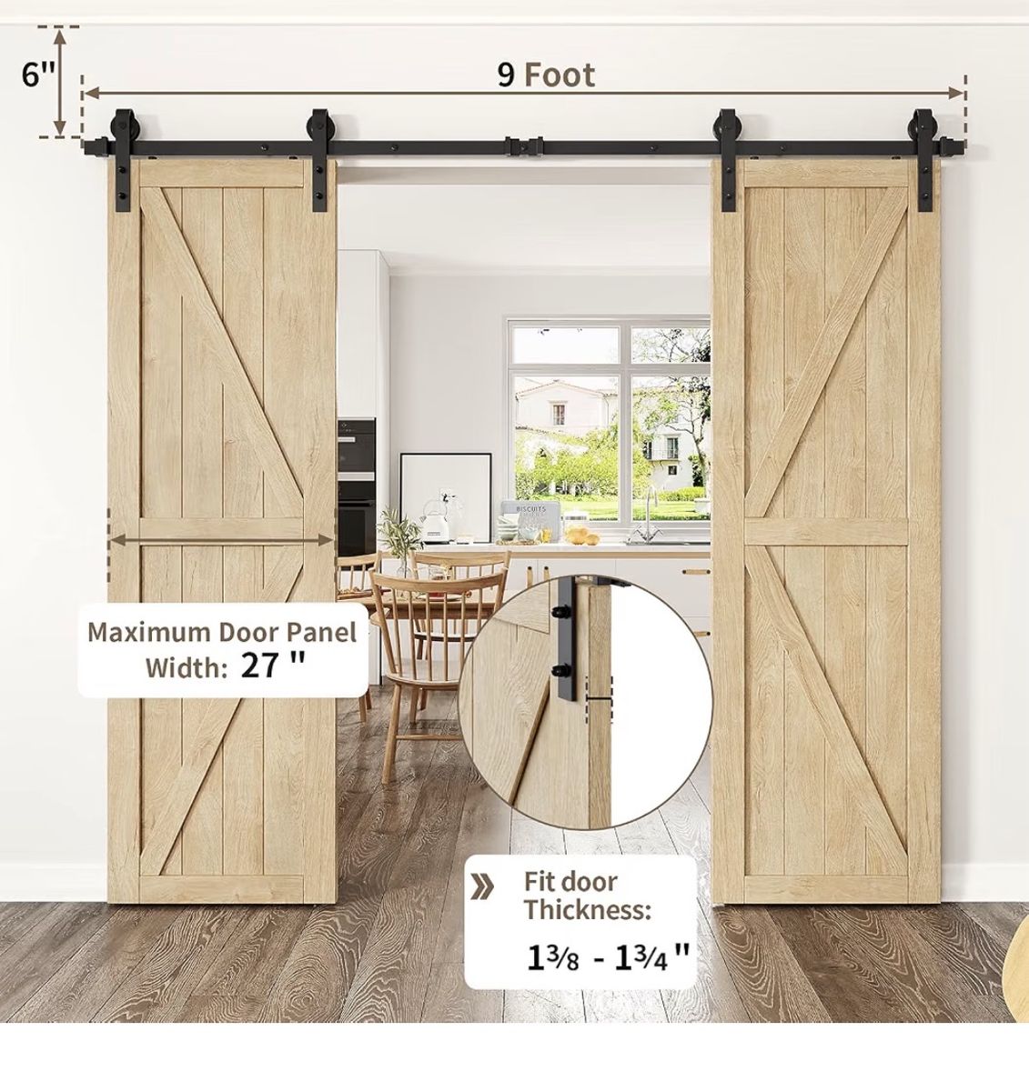 Double Door Heavy Duty Sliding Barn Doors AND Hardware Kit  