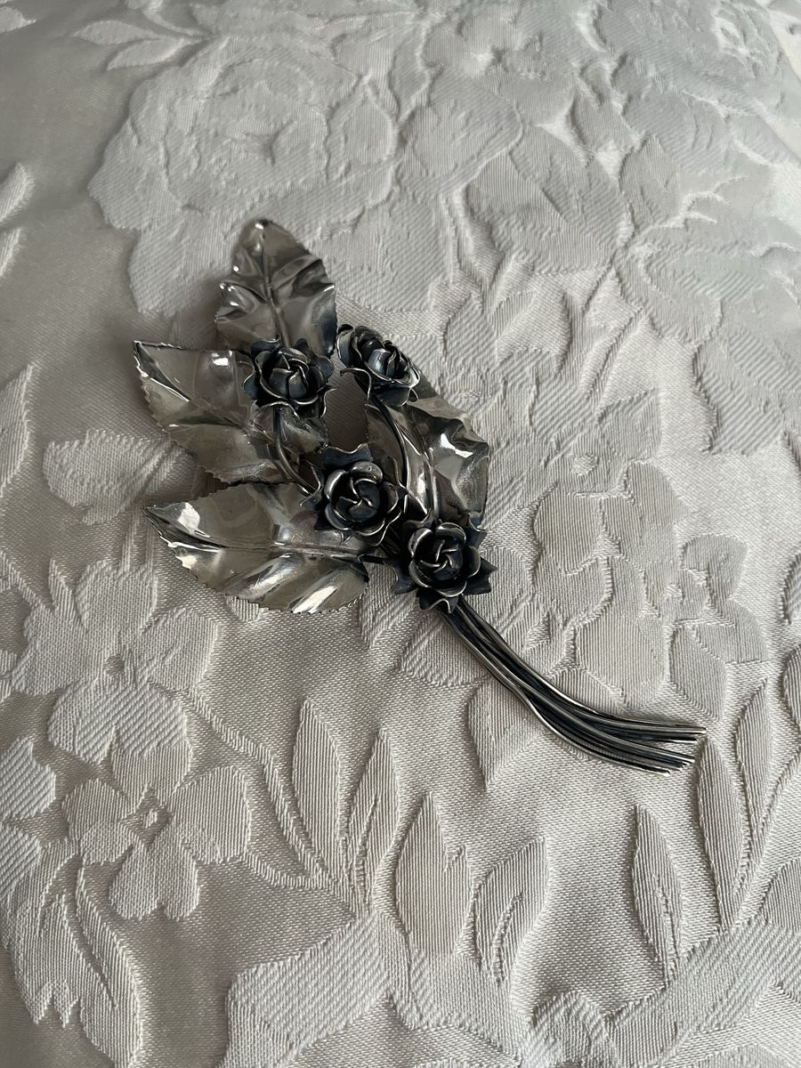Large Sterling Silver Flower Pin - Early 1940's-Antique
