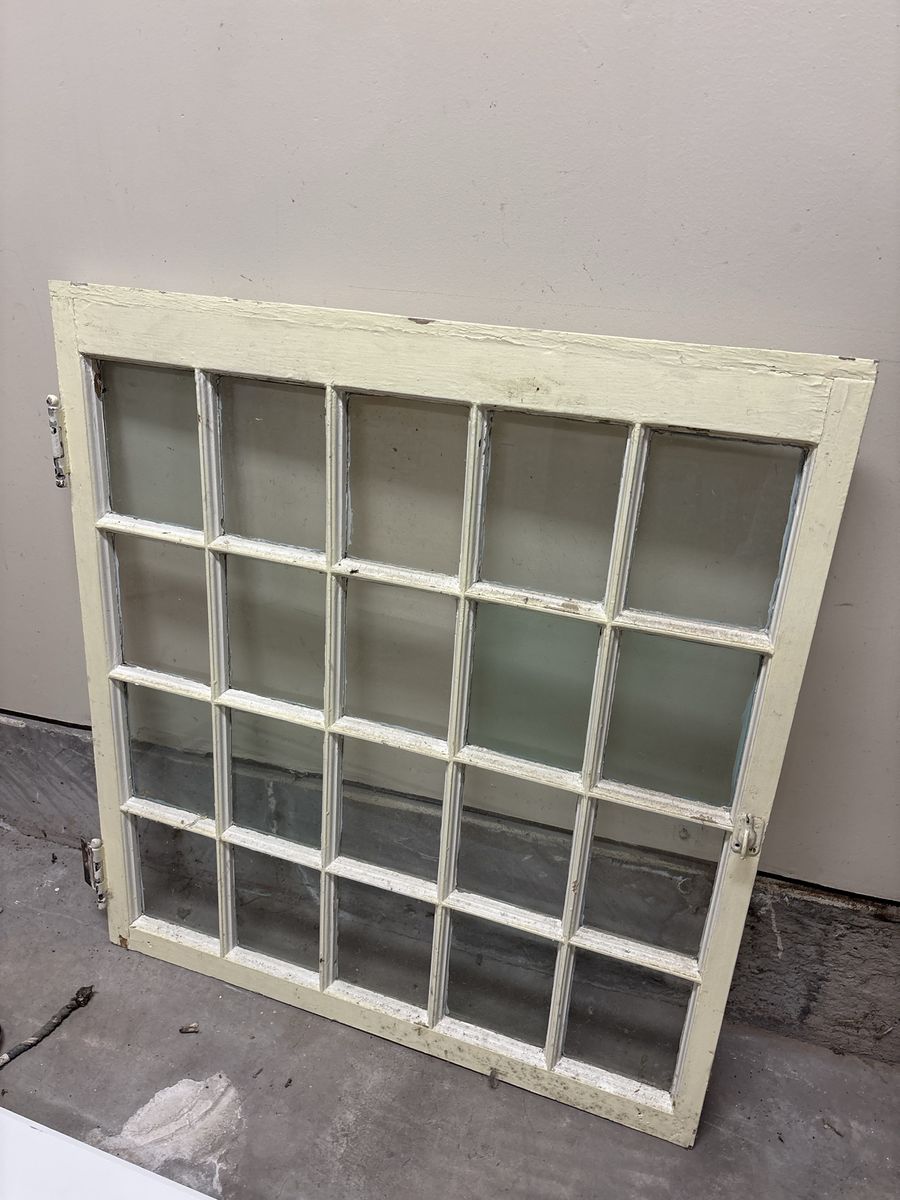 Vintage Architectural Wood Window Pane - 20-Pane White Glass Window Sash
