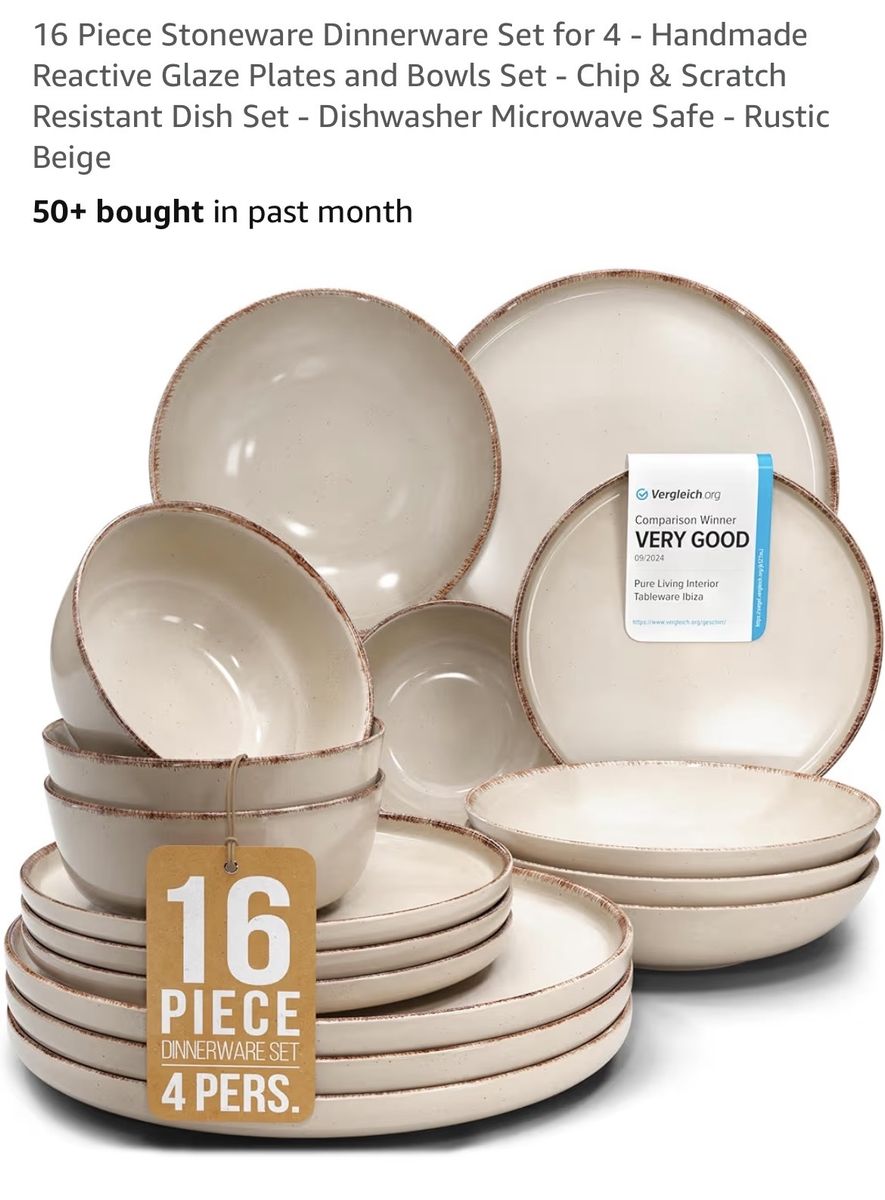 16-Piece Rustic Beige Stoneware Dinnerware Set for 4