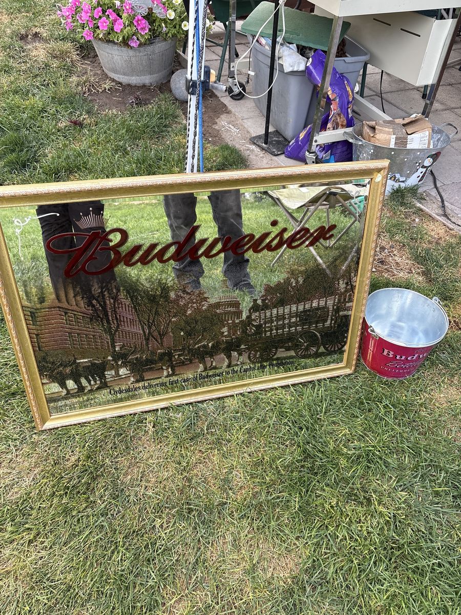 Vintage Budweiser Clydesdales Capitol Delivery Mirrored Wall Art Sign - Gold Frame