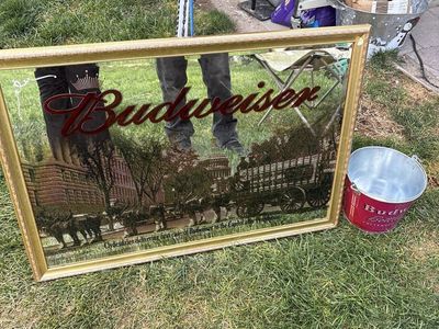 Vintage Budweiser Clydesdales Capitol Delivery Mirrored Wall Art Sign - Gold Frame