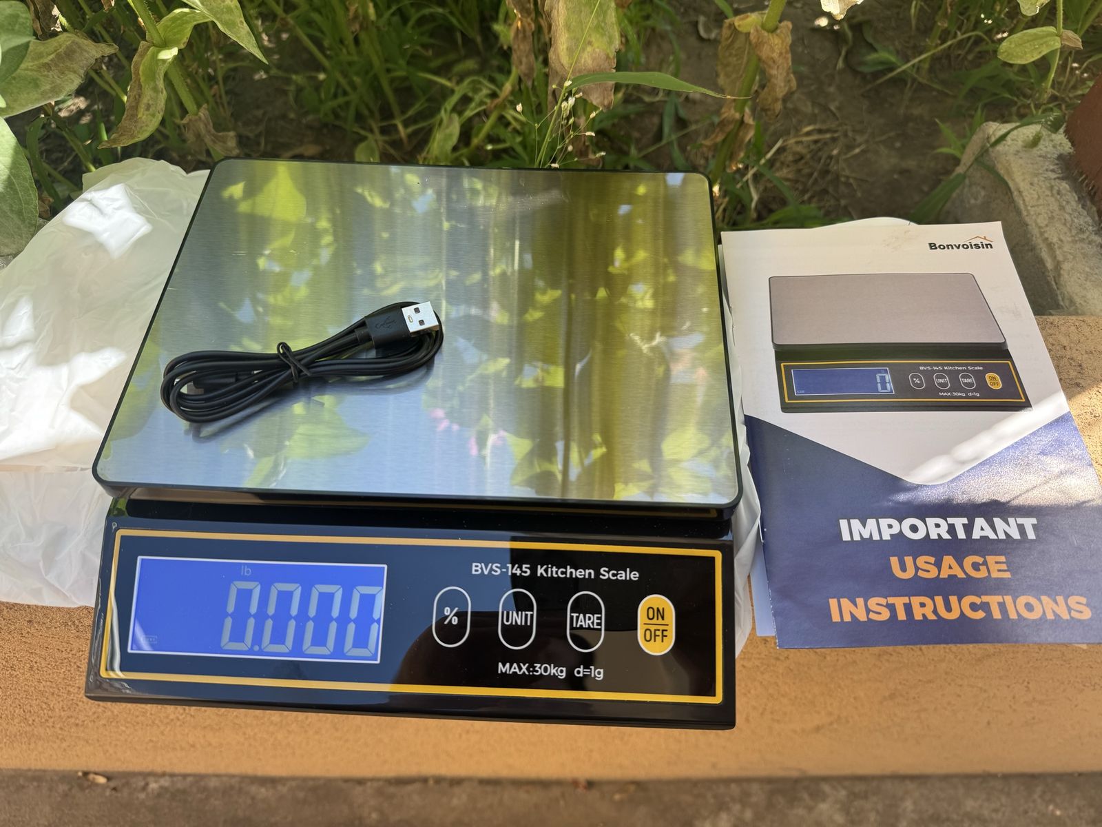 New Bonvoisin BVS-145 Digital Kitchen Scale 30kg/1g, Stainless Steel, Rechargeable