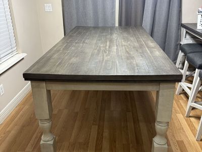 Rustic Farmhouse Style Dining Table - Two-Tone Wood Finish