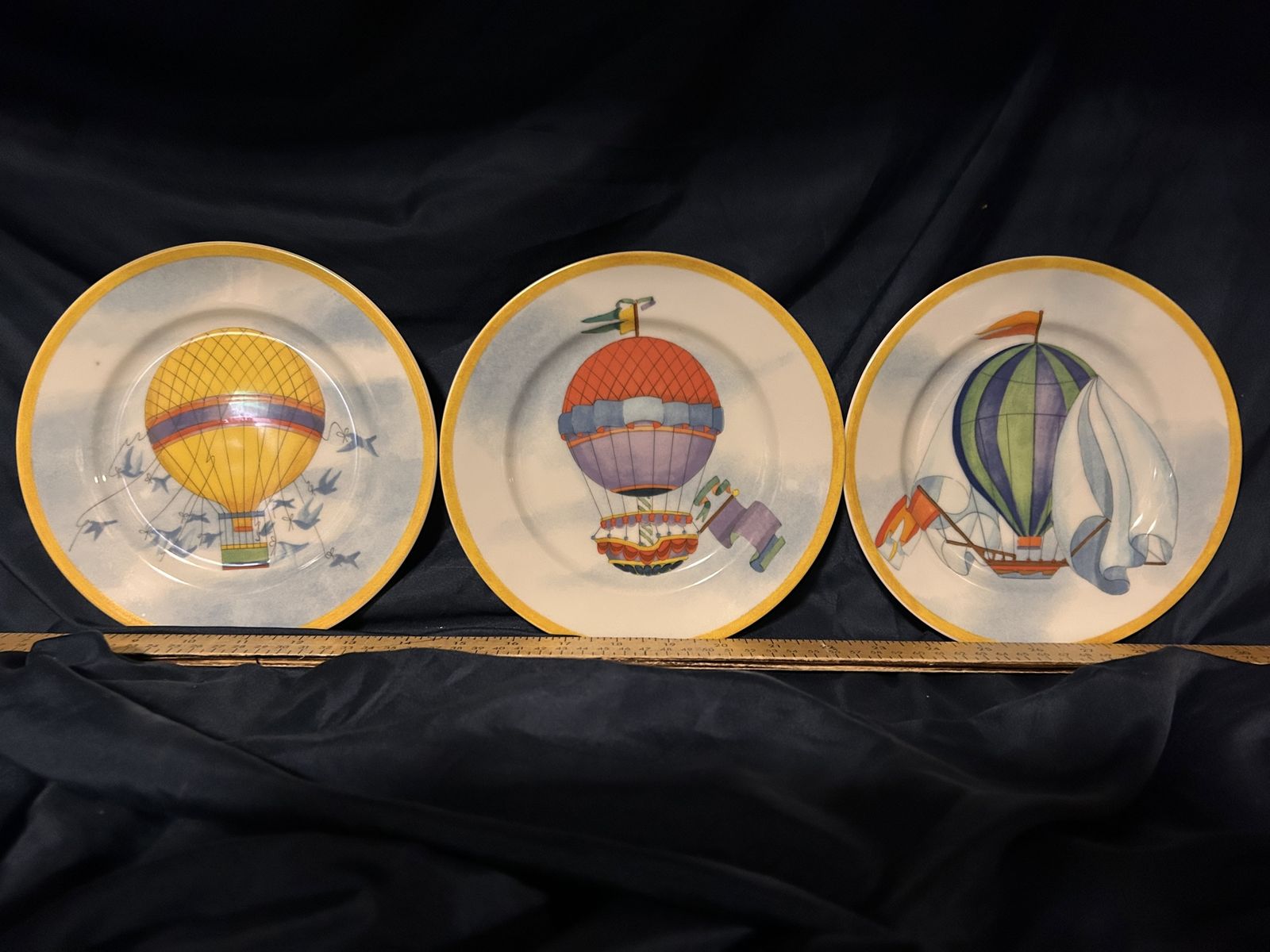 Vintage Set of 3 Colorful & Whimsical Hot Air Balloon PLATES by Williams-Sonoma Porcelain