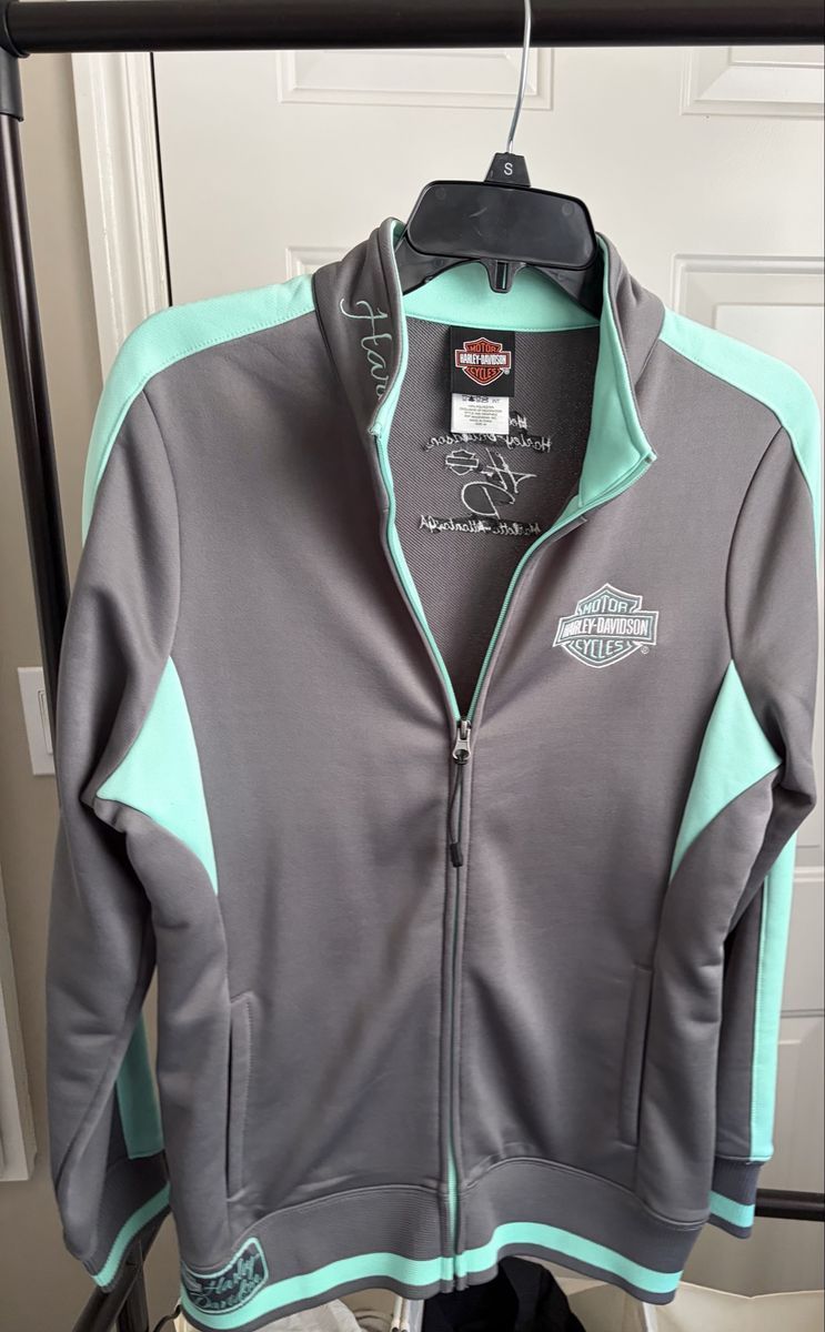 Harley-Davidson Hellbender Women's Full-Zip Track Jacket Gray/Mint Green Size M Marietta-Atlanta, GA