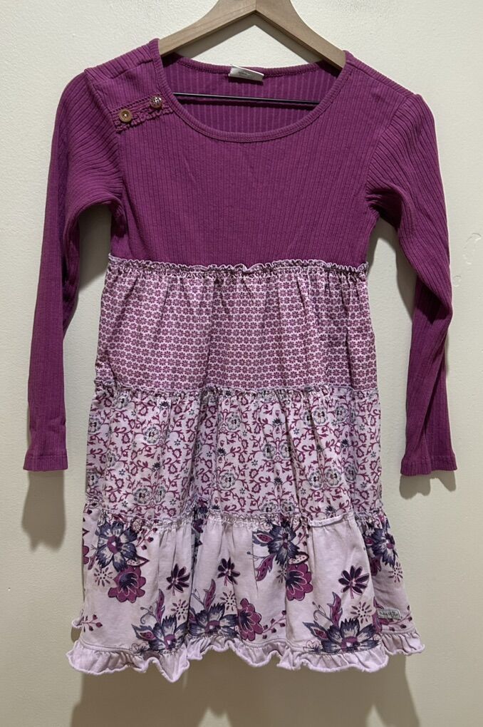 Naartjie Kids Long Sleeved Tiered Purple Dress 10