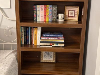 Stylish Arched Bookshelf with Storage Drawer - Dark Wood Finish