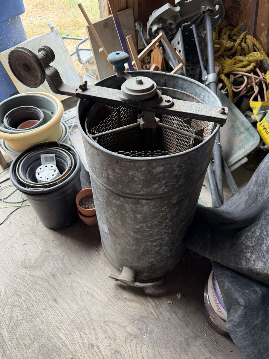 Vintage Galvanized Honey Extractor - Manual Hand Crank Bee Keeping Equipment