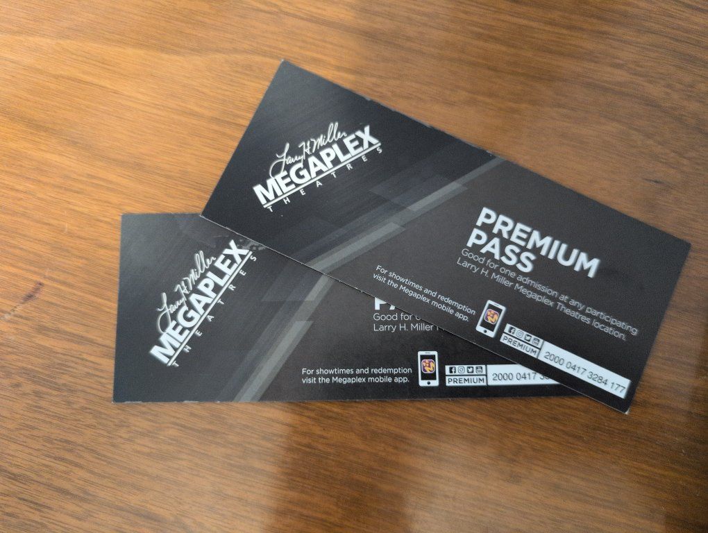 2 Larry H. Miller Megaplex Theatres Premium Passes (Expires Oct 31, 2026)