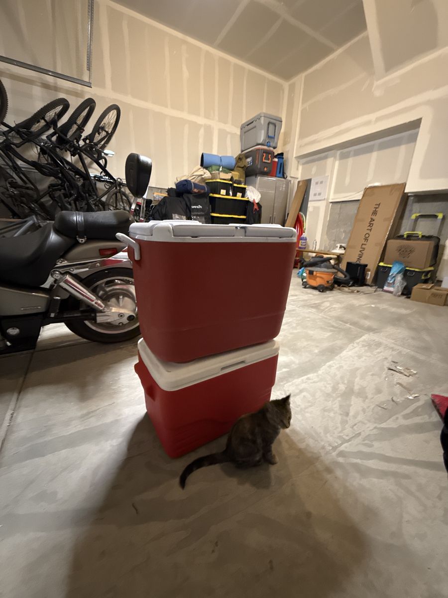 2 Red and White Plastic Coolers - Various Sizes for Outdoor Activities