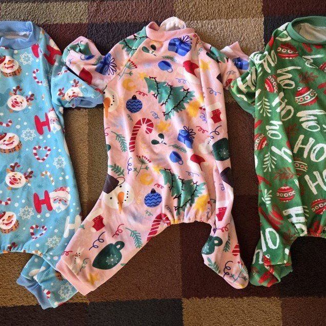 3 cute dog Christmas onesies