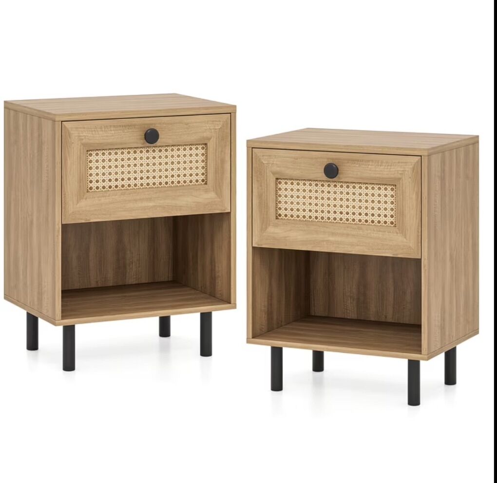 Rattan Nightstand Set– Natural Boho Style