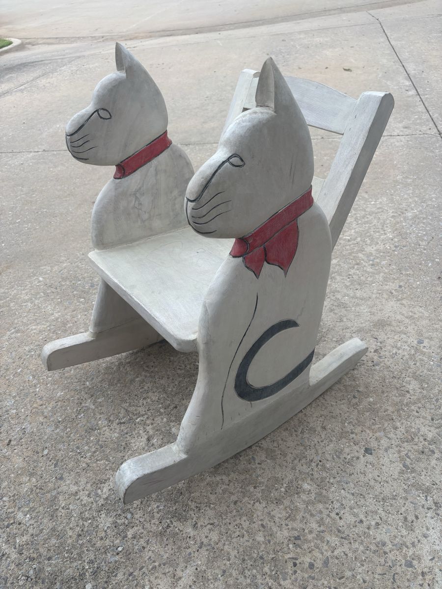 Vintage handmade child’s cat rocking chair