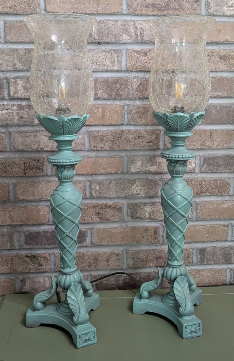 2 Blue Plaster and Glass Lamps