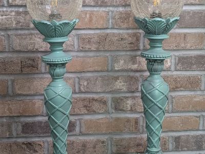 2 Blue Plaster and Glass Lamps