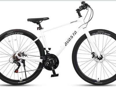 Jupiter Avasta Hybrid Bike 21-Speed Disc Brakes Lightweight Rigid Suspension White 19.5”