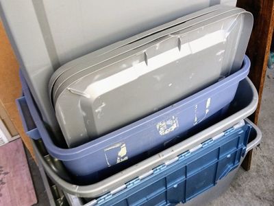 Assorted Plastic Storage Totes with Lids - Various Sizes, Used