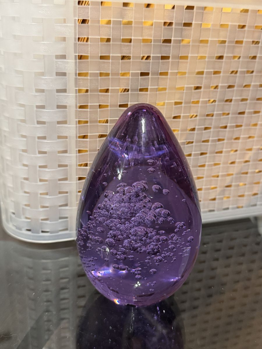 Beautiful Heavy Purple Glass Crystal Decor or Paper Weight 5" Tall x 3" Dia