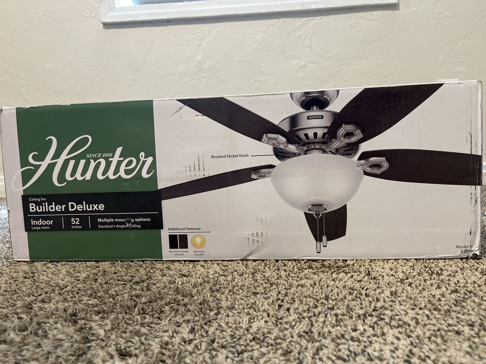 Hunter Builder Deluxe 52-Inch Ceiling Fan - Brushed Nickel (New)