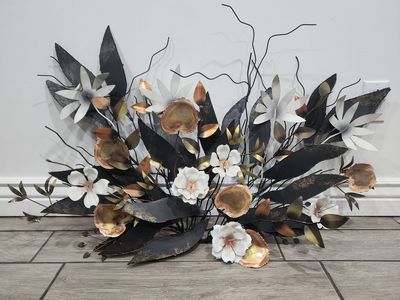 VINTAGE MID CENTURY MODERN CURTIS JERE METAL & COPPER FLOWER GOLD WALL SCULPTURE AMAZING