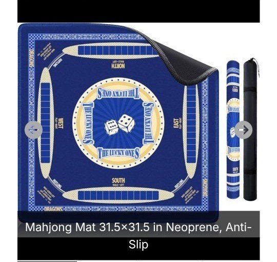 Mahjong Mat 31.5" x 31.5" Blue Neoprene Anti-Slip Table Cover with Carrying Bag