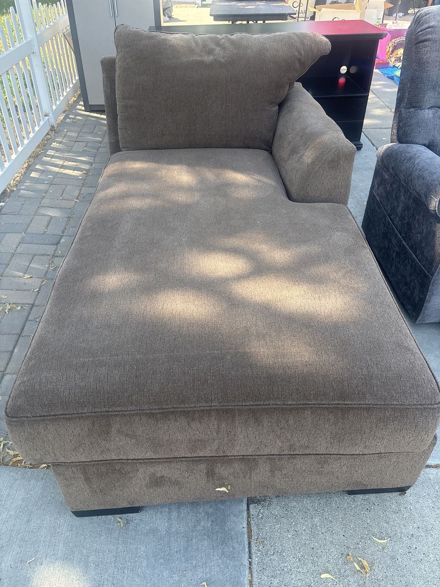 Brown Fabric Chaise Lounge Sectional Piece - Comfortable Extra Seating